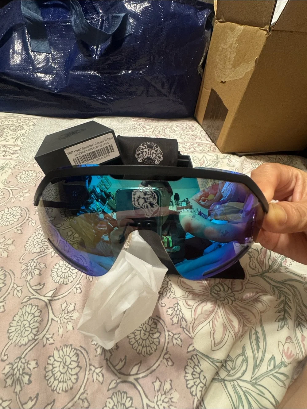 Darc Sport Wolf Head Speeder Glasses Blue Mirrored Sunglasses Wolves  Club NWOT